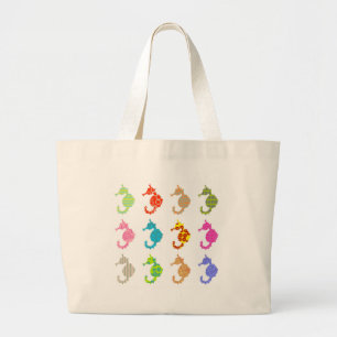 Patterned Seahorse Large Tote Bag