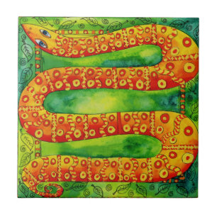 Patterned Snake Watercolour Illustration Ceramic Tile