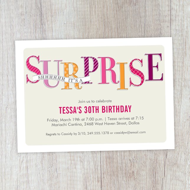 Patterned Surprise Party Invitation in Pink (Creator Uploaded)