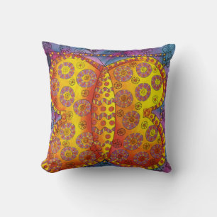 Patterned Watercolour Butterfly Illustration Cushion