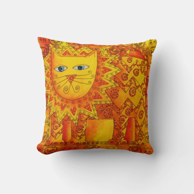 Patterned Watercolour Lion Illustration Cushion (Front)
