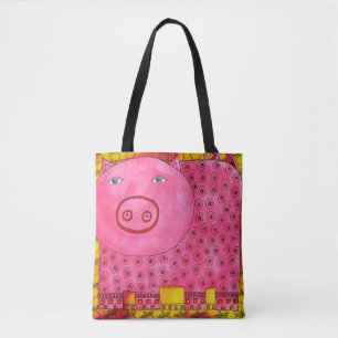 Patterned Watercolour Pig Tote Bag