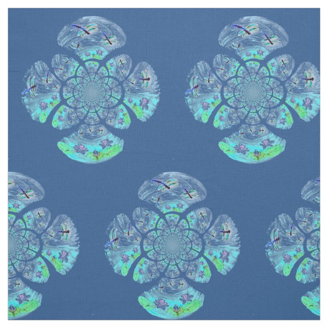Patterned Waterlily Dragonfly Fabric (Swatch)