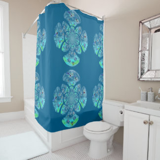 Patterned Waterlily Dragonfly Shower Curtain