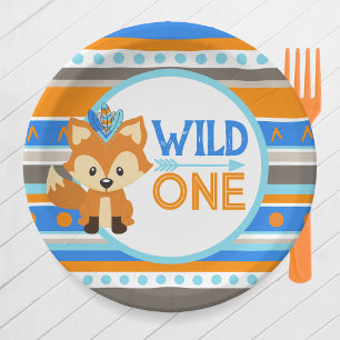 Patterned Wild One Fox 1st Birthday Paper Plates
