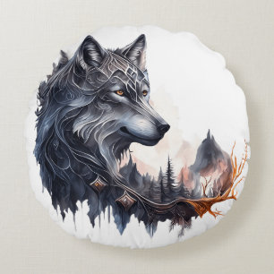 Patterned Wolf Round Cushion