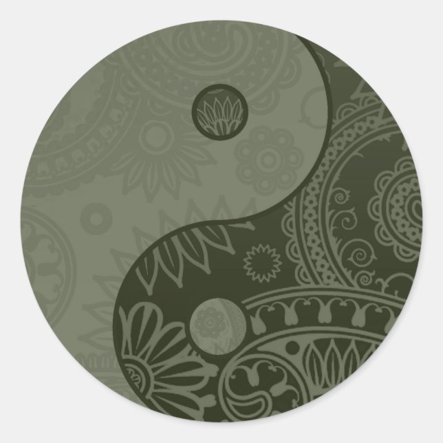 Patterned Yin Yang Sage Green Classic Round Sticker (Front)