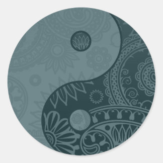 Patterned Yin Yang Slate Blue Classic Round Sticker