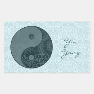 Patterned Yin Yang Slate Blue Rectangular Sticker