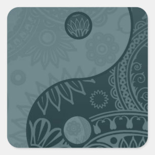 Patterned Yin Yang Slate Blue Square Sticker
