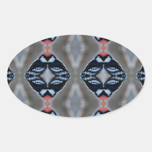 Patternized Male Downy Woodpecker Oval Sticker