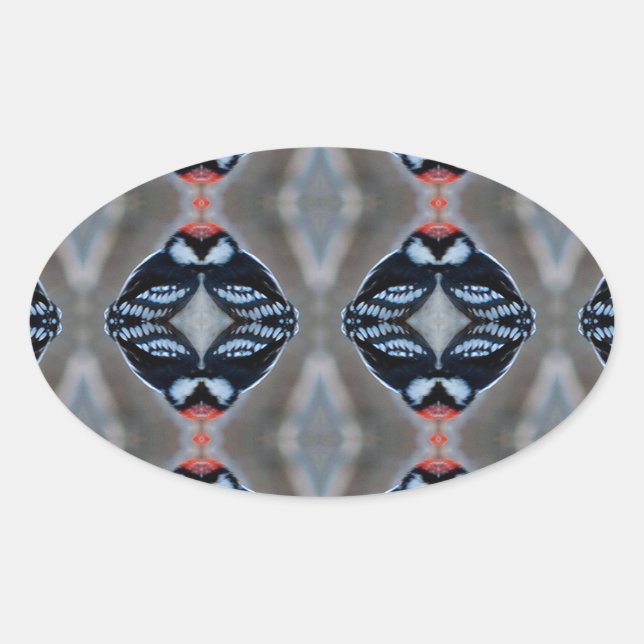 Patternized Male Downy Woodpecker Oval Sticker (Front)