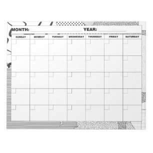 Patterns Galore Black and White Blank Calendar Notepad