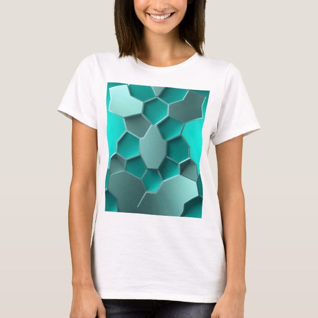 patterns in gradient tones of teal T-Shirt (Front)
