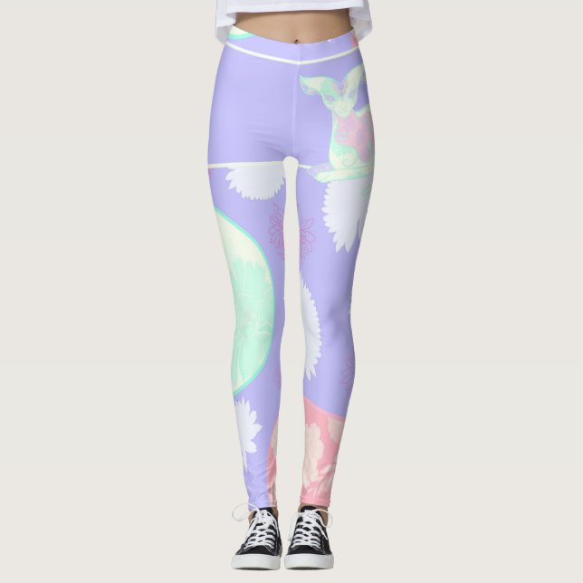 Patterns Japanese Chat & Chrysanthemum Leggings (Front)