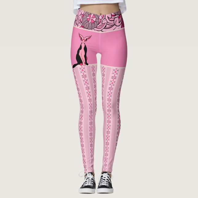 Patterns Japanese Chat & Chrysanthemum Leggings (Front)