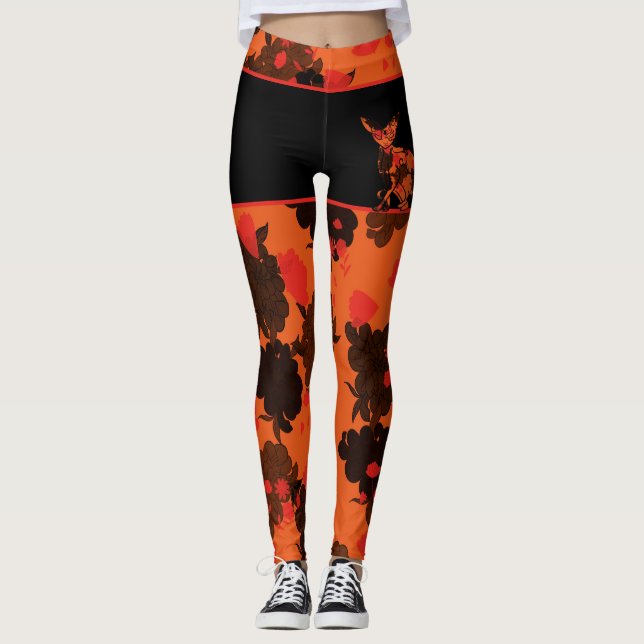 Patterns Japanese Chat & Chrysanthemum Leggings (Front)