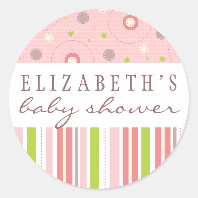 Patterns of Fun in Pink Baby Shower Favour Sticker (Front)