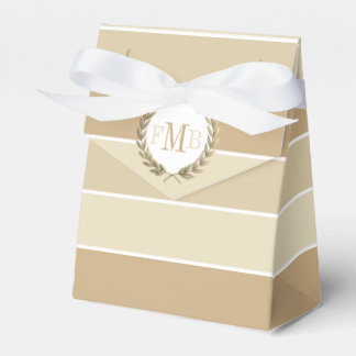Patttern of beige stripes and initials wedding favour box