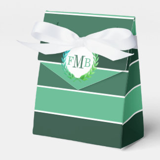 Patttern of green stripes and initials wedding favour box