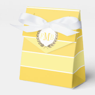 Patttern of yellow stripes and initials wedding favour box