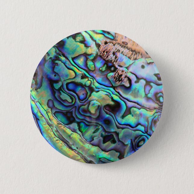Paua abalone shell detail 6 cm round badge (Front)