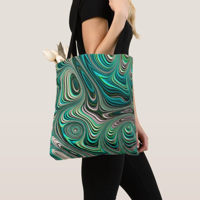 Paua Abalone Shell Fractal Abstract in Teals Tote Bag (Close Up)