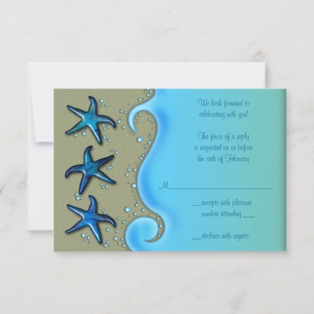 Paua Shell Starfish Wedding Reply RSVP Card (Front)