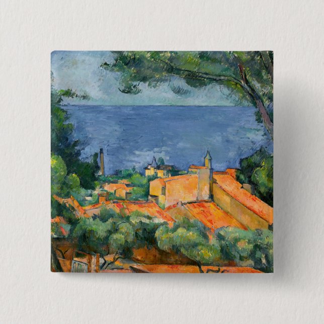 Paul Cezanne - Estaque with Red Roofs 15 Cm Square Badge (Front)