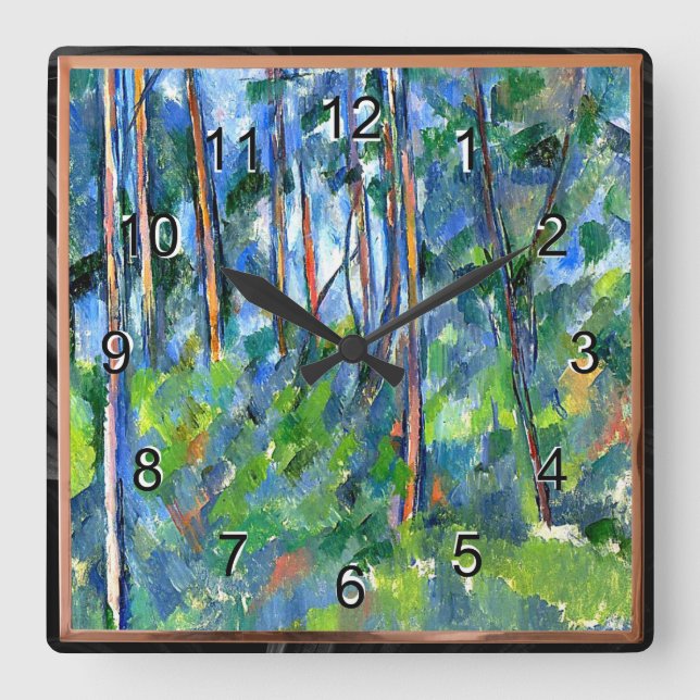 Paul Cezanne: In the Woods, painting by Cezanne Square Wall Clock (Front)