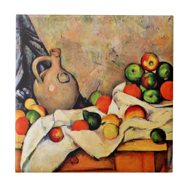 Paul Cezanne painting, Curtain, Jug and Fruit Ceramic Tile (Front)