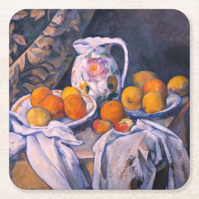 Paul Cezanne - Still Life with a Curtain Square Paper Coaster (Front)