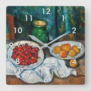 Paul Cezanne - Still Life with Cherries and Peachs Square Wall Clock