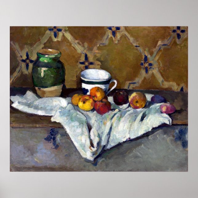 Paul Cezanne Still Life with Jar, Cup, and Apples Poster (Front)