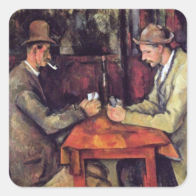 Paul Cezanne - The Card Players Fine Art Painting Square Sticker (Front)