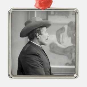 Paul Gauguin in front of his canvases Metal Tree Decoration