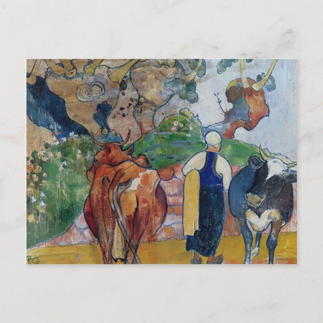 Paul Gauguin-Peasant Woman and Cows in a Landscape Postcard (Front)