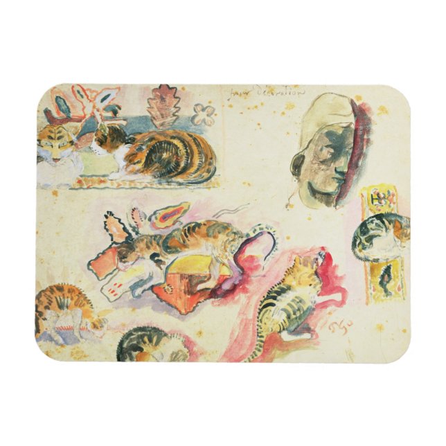 Paul Gauguin | Study of Cats and a Head (w/c on pa Magnet (Horizontal)