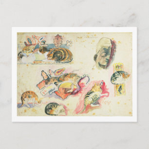 Paul Gauguin   Study of Cats and a Head (w/c on pa Postcard