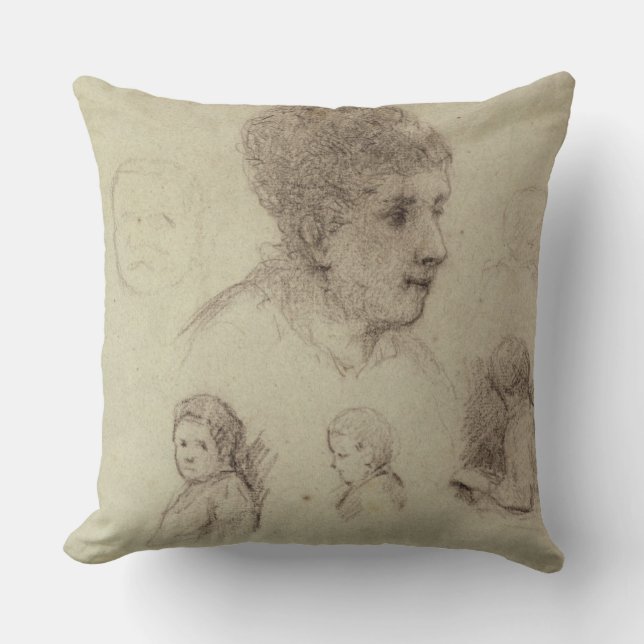 Paul Gauguin | Study of Heads, 1884 (black chalk o Cushion (Front)