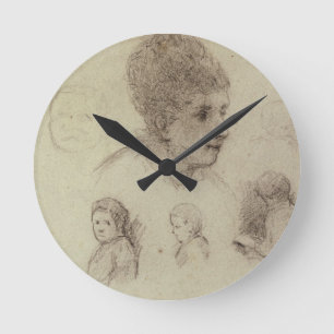 Paul Gauguin   Study of Heads, 1884 (black chalk o Round Clock