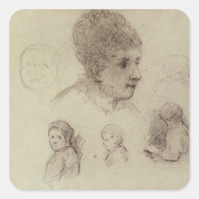 Paul Gauguin | Study of Heads, 1884 (black chalk o Square Sticker (Front)