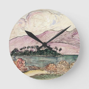 Paul Gauguin   Tahitian Landscape (w/c on paper) Round Clock