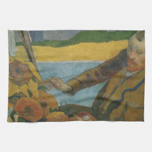 Paul Gauguin Vincent van Gogh painting sunflowers  Tea Towel
