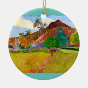 Paul Gauguin's Tahitian Landscape famous painting Ceramic Ornament