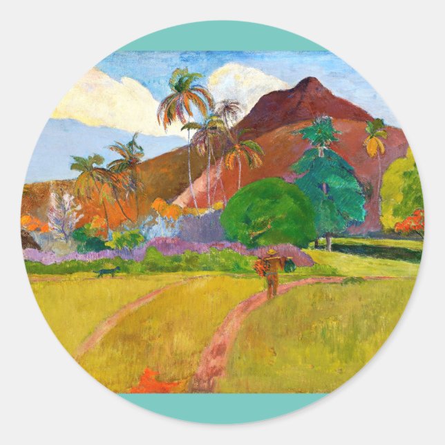 Paul Gauguin's Tahitian Landscape famous painting Classic Round Sticker (Front)