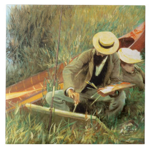 Paul Helleu Sketching with His Wife Ceramic Tile