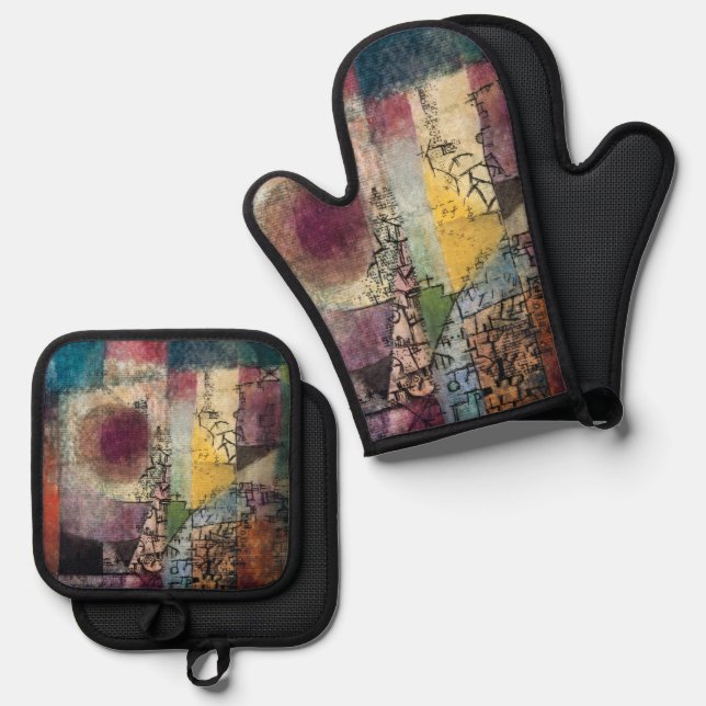 Paul Klee Abstract Art Cubism  Oven Mitt & Pot Holder Set (Front/Back)