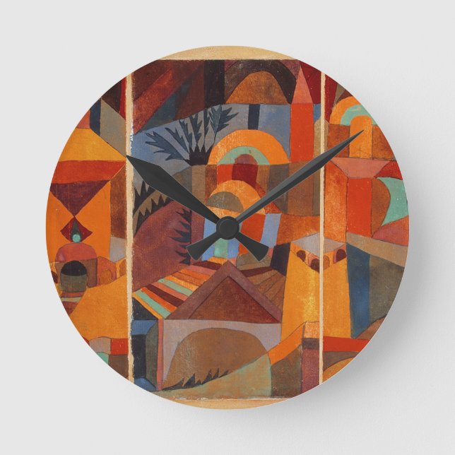 Paul Klee Abstract Art Modern Orange Painting Round Clock (Front)