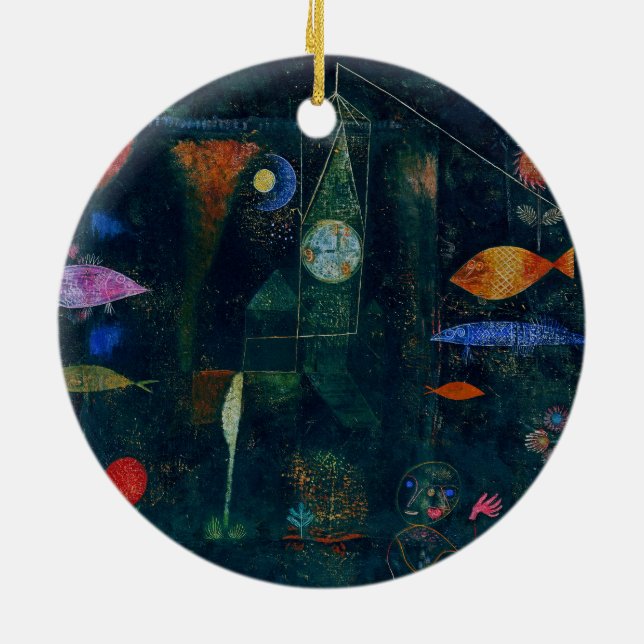 Paul Klee Fish Magic Abstract Painting Graphic Art Ceramic Ornament (Back)